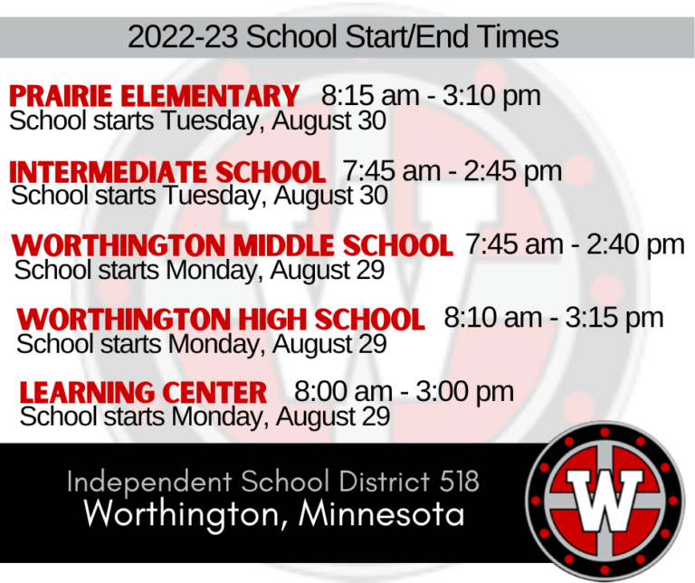 2022 – 2023 School Start/End Times – Independent School District 518