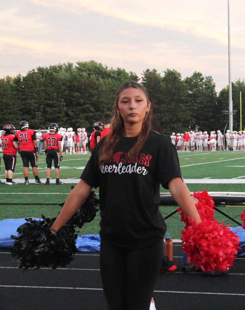 Cheerleading at football game.